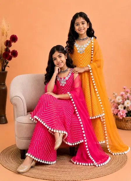 Oc 253 Heavy Faux Georgette Digital Print Work Kids Gown With Bottom Dupatta